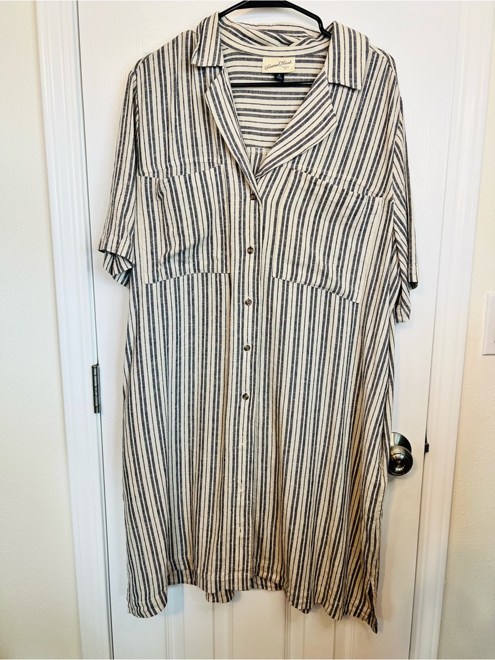 Universal Thread Cream and Black Striped Midi Shirt Dress
